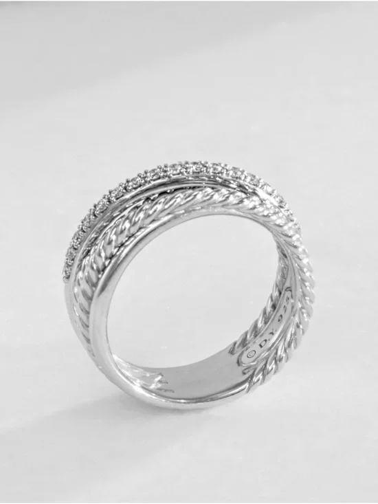 David Yurman Sterling Silver Diamond Crossover Band - Silver - Picture 5 of 7